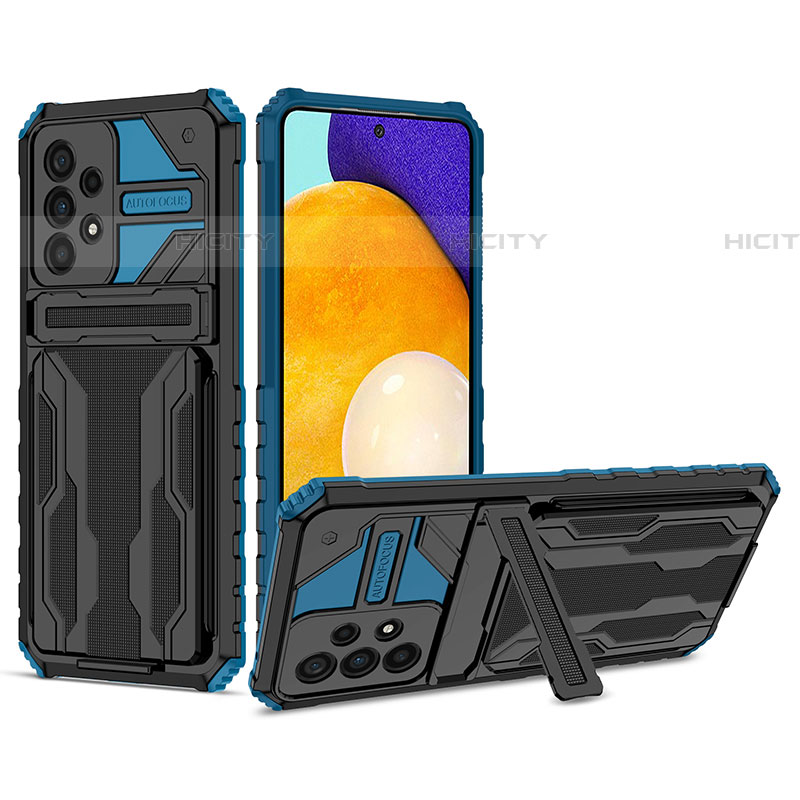 Custodia Silicone e Plastica Opaca Cover con Supporto YF1 per Samsung Galaxy A53 5G Blu