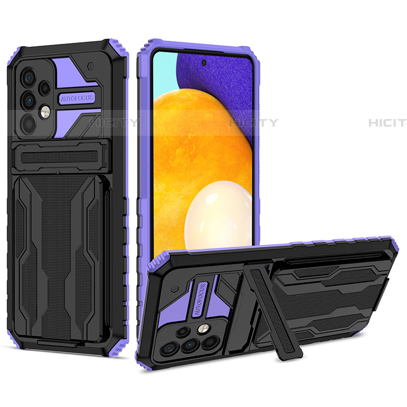 Custodia Silicone e Plastica Opaca Cover con Supporto YF1 per Samsung Galaxy A72 4G Viola