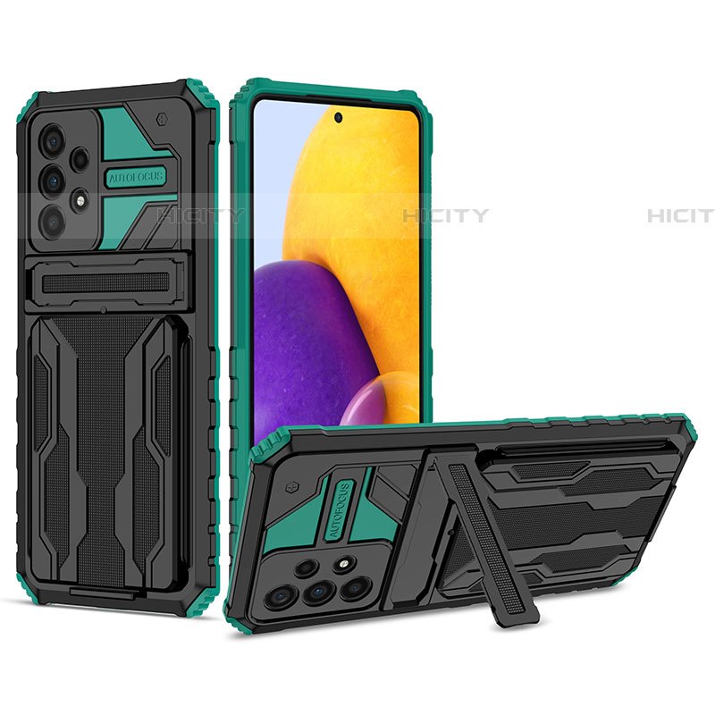 Custodia Silicone e Plastica Opaca Cover con Supporto YF1 per Samsung Galaxy A73 5G Verde