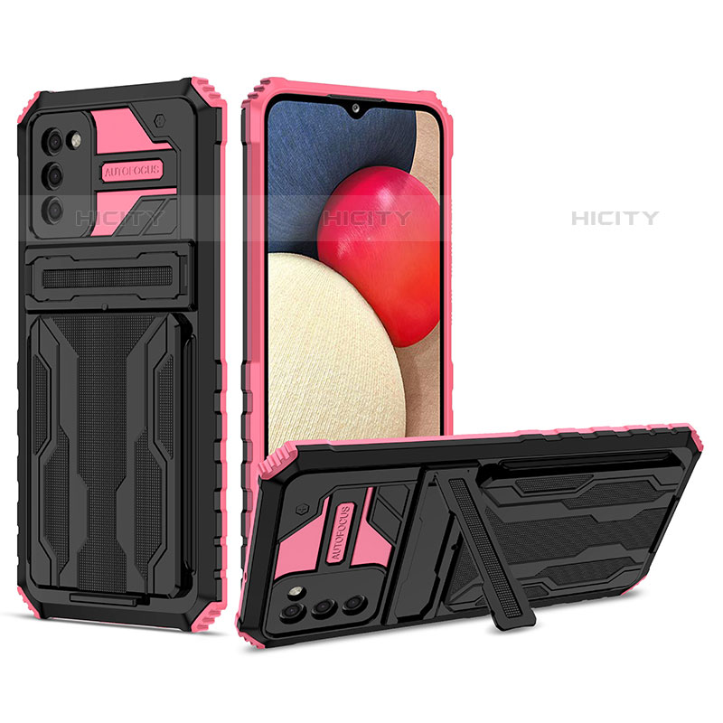 Custodia Silicone e Plastica Opaca Cover con Supporto YF1 per Samsung Galaxy M02s Rosa