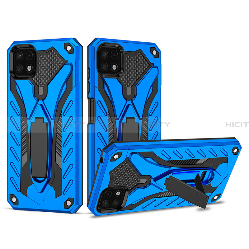 Custodia Silicone e Plastica Opaca Cover con Supporto YF2 per Samsung Galaxy A22 5G Blu