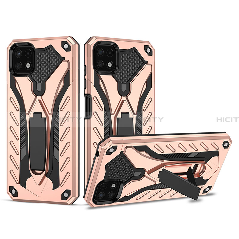 Custodia Silicone e Plastica Opaca Cover con Supporto YF2 per Samsung Galaxy A22 5G Oro Rosa