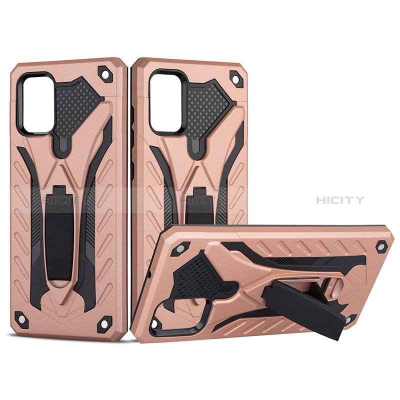 Custodia Silicone e Plastica Opaca Cover con Supporto YF2 per Samsung Galaxy A71 5G Oro Rosa