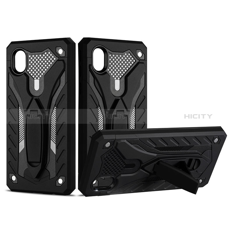 Custodia Silicone e Plastica Opaca Cover con Supporto YF2 per Samsung Galaxy M01 Core Nero