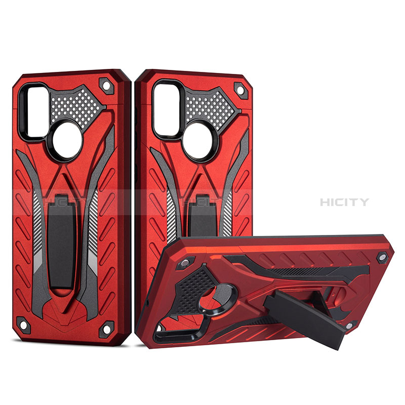 Custodia Silicone e Plastica Opaca Cover con Supporto YF2 per Samsung Galaxy M30s Rosso