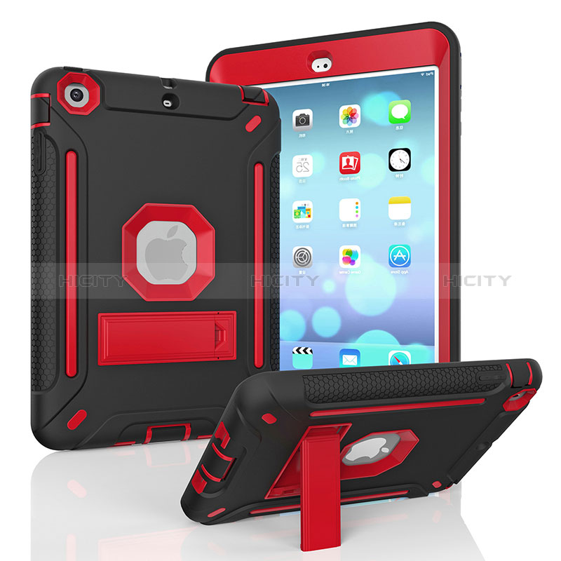 Custodia Silicone e Plastica Opaca Cover con Supporto YJ1 per Apple iPad Mini Rosso e Nero