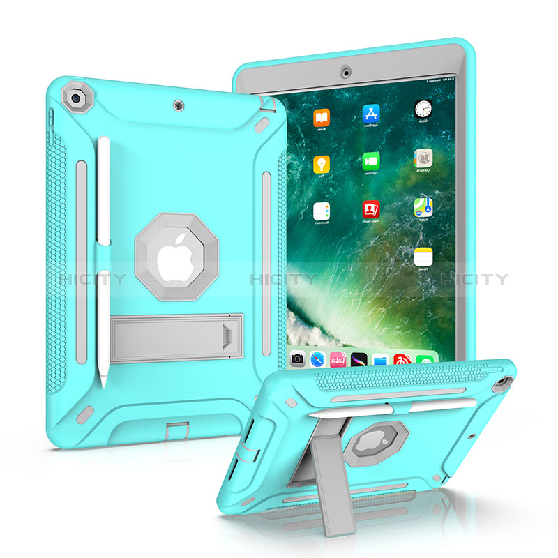 Custodia Silicone e Plastica Opaca Cover con Supporto YJ2 per Apple iPad 10.2 (2019) Azzurro