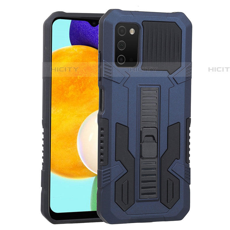 Custodia Silicone e Plastica Opaca Cover con Supporto ZJ1 per Samsung Galaxy A03s Blu