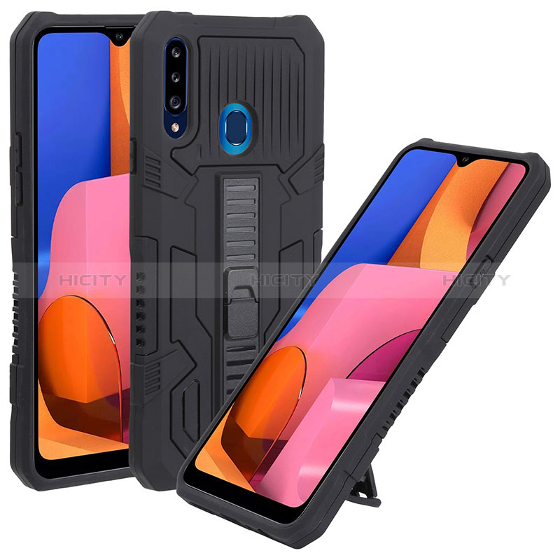 Custodia Silicone e Plastica Opaca Cover con Supporto ZJ1 per Samsung Galaxy A20s Nero