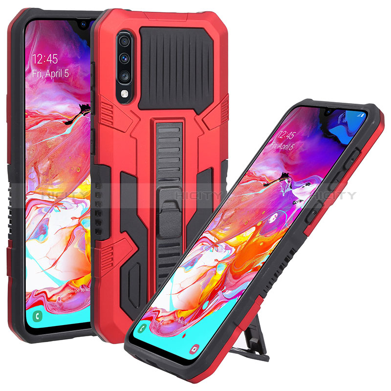 Custodia Silicone e Plastica Opaca Cover con Supporto ZJ1 per Samsung Galaxy A70S Rosso