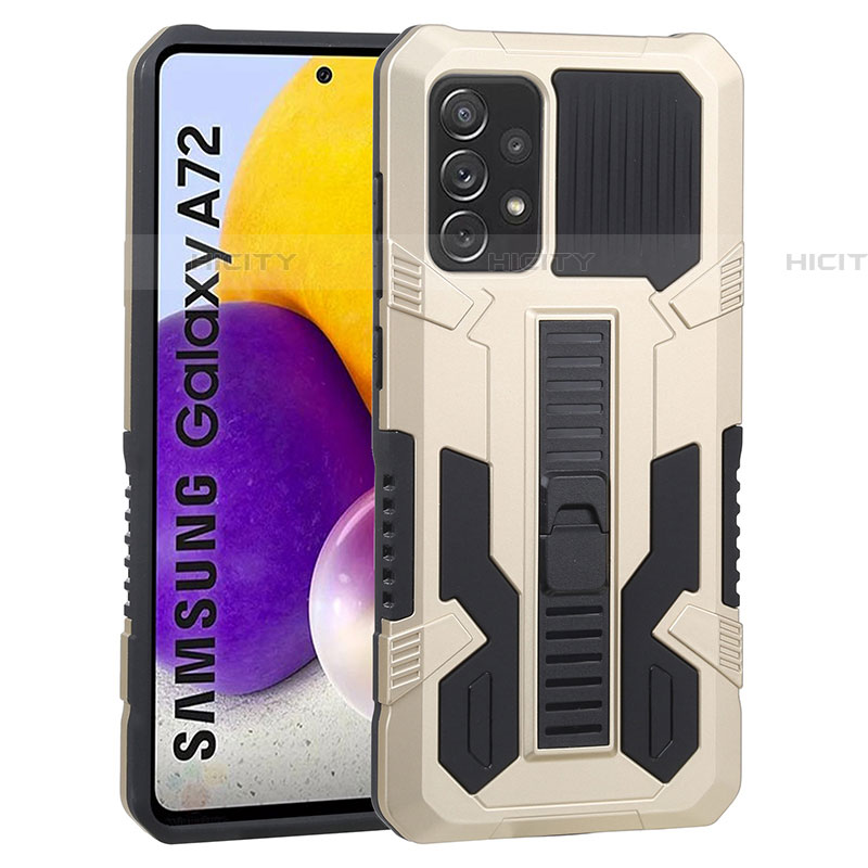 Custodia Silicone e Plastica Opaca Cover con Supporto ZJ1 per Samsung Galaxy A72 4G Oro