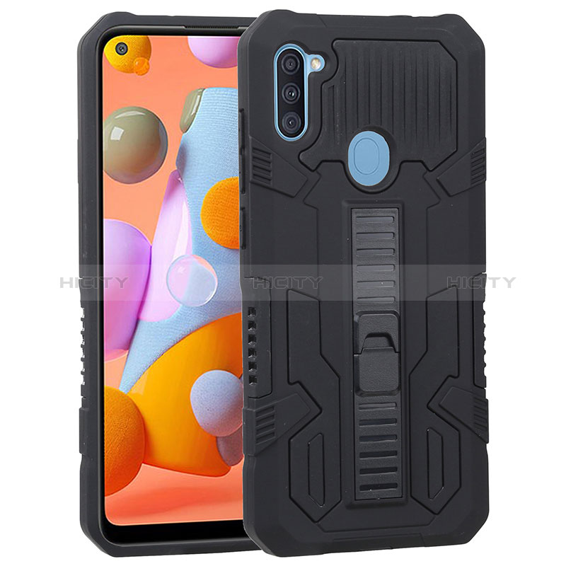 Custodia Silicone e Plastica Opaca Cover con Supporto ZJ1 per Samsung Galaxy M11 Nero