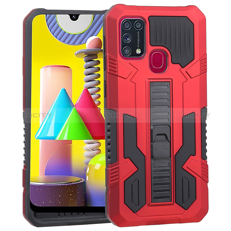 Custodia Silicone e Plastica Opaca Cover con Supporto ZJ1 per Samsung Galaxy M21s Rosso