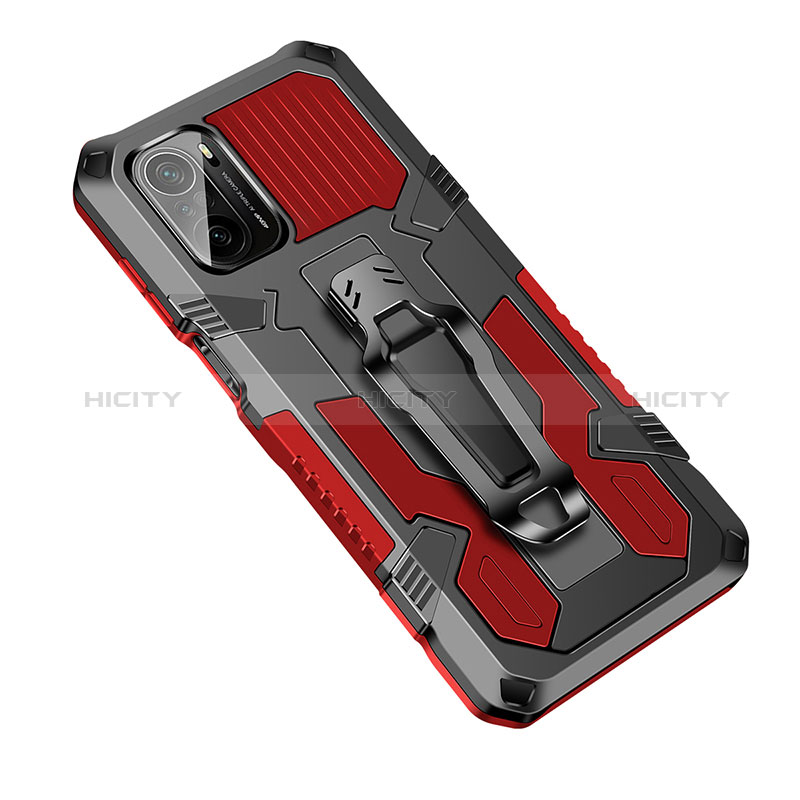 Custodia Silicone e Plastica Opaca Cover con Supporto ZJ2 per Xiaomi Redmi K40 5G Rosso