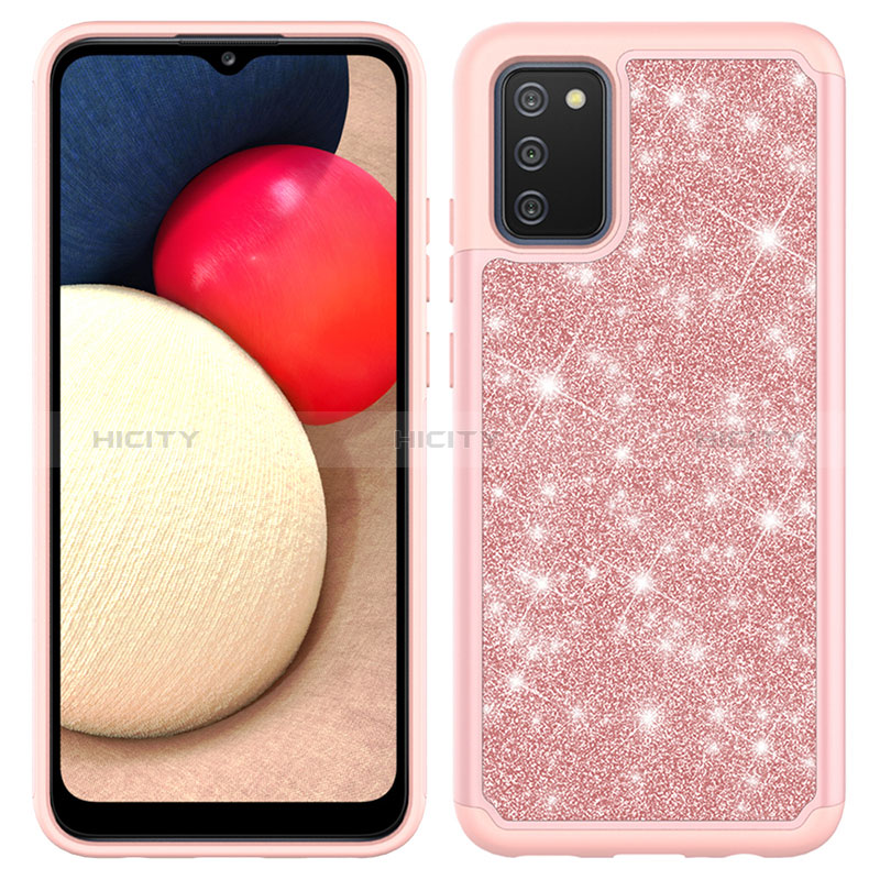 Custodia Silicone e Plastica Opaca Cover Fronte e Retro 360 Gradi Bling-Bling JX1 per Samsung Galaxy A02s Oro Rosa