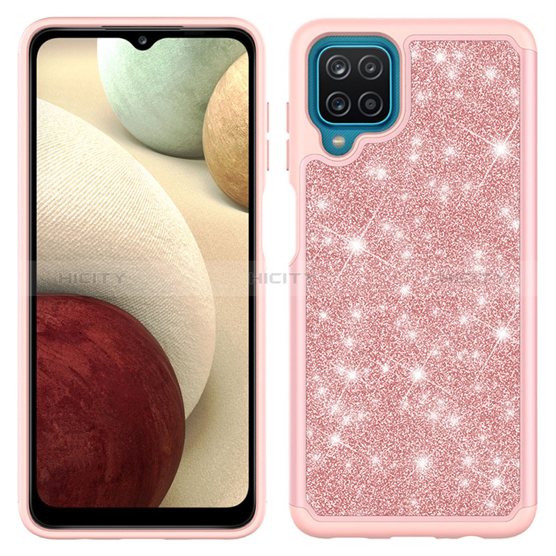 Custodia Silicone e Plastica Opaca Cover Fronte e Retro 360 Gradi Bling-Bling JX1 per Samsung Galaxy A12 5G Oro Rosa