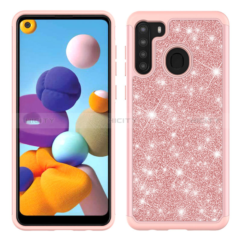 Custodia Silicone e Plastica Opaca Cover Fronte e Retro 360 Gradi Bling-Bling JX1 per Samsung Galaxy A21