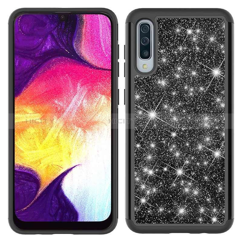 Custodia Silicone e Plastica Opaca Cover Fronte e Retro 360 Gradi Bling-Bling JX1 per Samsung Galaxy A50S Nero