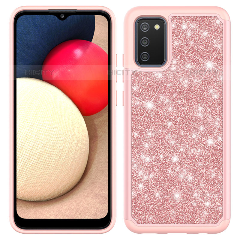 Custodia Silicone e Plastica Opaca Cover Fronte e Retro 360 Gradi Bling-Bling JX1 per Samsung Galaxy M02s Oro Rosa