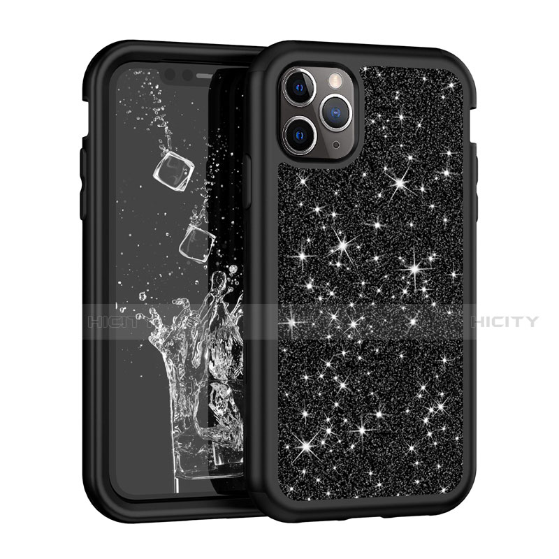 Custodia Silicone e Plastica Opaca Cover Fronte e Retro 360 Gradi Bling-Bling per Apple iPhone 11 Pro Nero