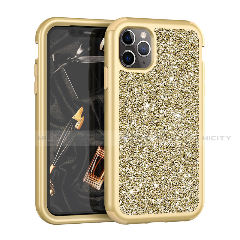 Custodia Silicone e Plastica Opaca Cover Fronte e Retro 360 Gradi Bling-Bling per Apple iPhone 11 Pro Oro