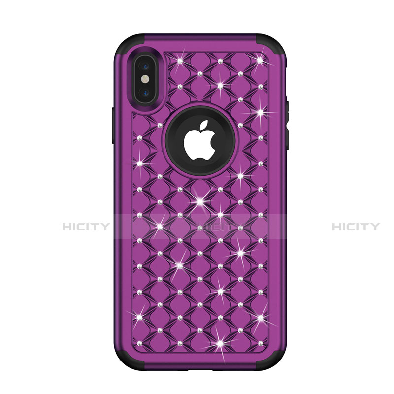 Custodia Silicone e Plastica Opaca Cover Fronte e Retro 360 Gradi Bling-Bling per Apple iPhone Xs