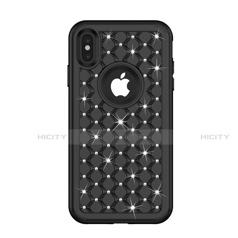 Custodia Silicone e Plastica Opaca Cover Fronte e Retro 360 Gradi Bling-Bling per Apple iPhone Xs