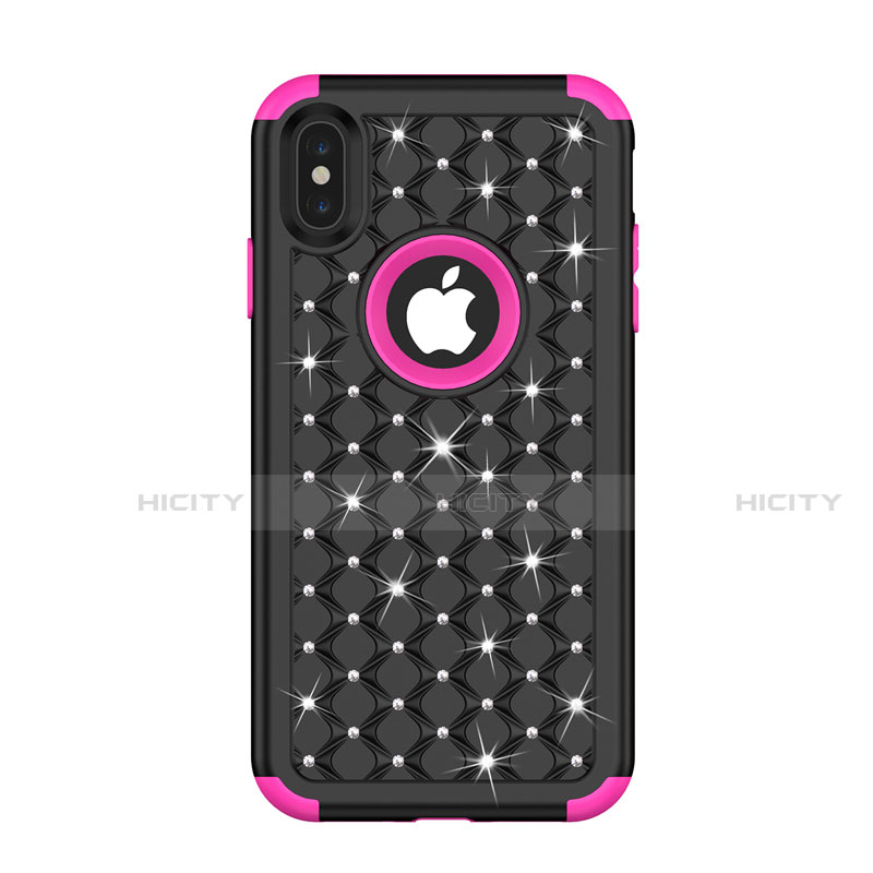 Custodia Silicone e Plastica Opaca Cover Fronte e Retro 360 Gradi Bling-Bling per Apple iPhone Xs Max Multicolore