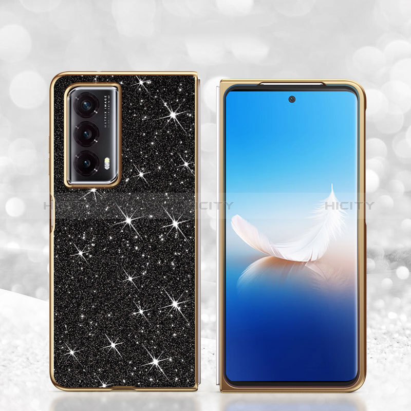 Custodia Silicone e Plastica Opaca Cover Fronte e Retro 360 Gradi Bling-Bling per Huawei Honor Magic Vs2 5G Nero