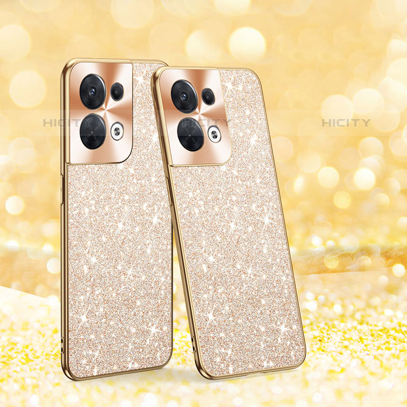 Custodia Silicone e Plastica Opaca Cover Fronte e Retro 360 Gradi Bling-Bling per Oppo Reno9 Pro 5G Oro