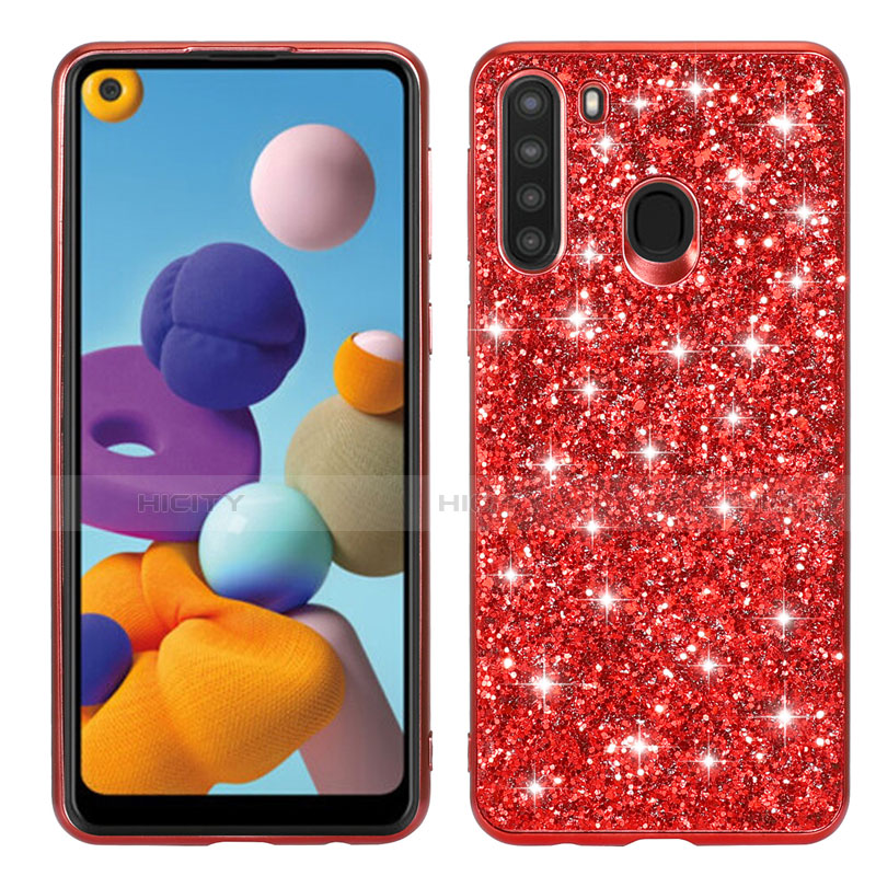 Custodia Silicone e Plastica Opaca Cover Fronte e Retro 360 Gradi Bling-Bling per Samsung Galaxy A21