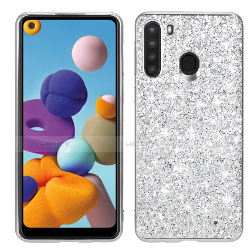 Custodia Silicone e Plastica Opaca Cover Fronte e Retro 360 Gradi Bling-Bling per Samsung Galaxy A21