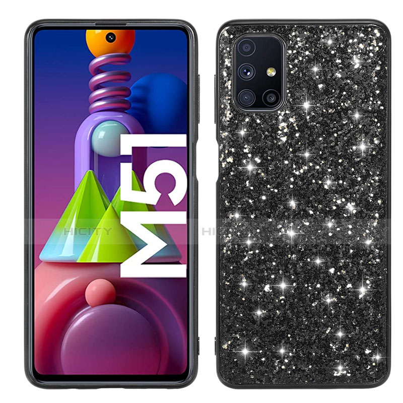 Custodia Silicone e Plastica Opaca Cover Fronte e Retro 360 Gradi Bling-Bling per Samsung Galaxy M51 Nero