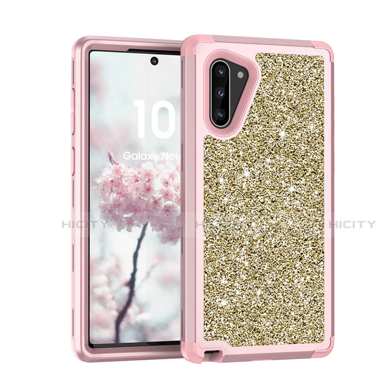 Custodia Silicone e Plastica Opaca Cover Fronte e Retro 360 Gradi Bling-Bling per Samsung Galaxy Note 10 5G Rosa