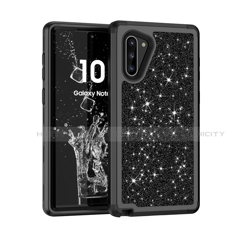 Custodia Silicone e Plastica Opaca Cover Fronte e Retro 360 Gradi Bling-Bling per Samsung Galaxy Note 10 Nero