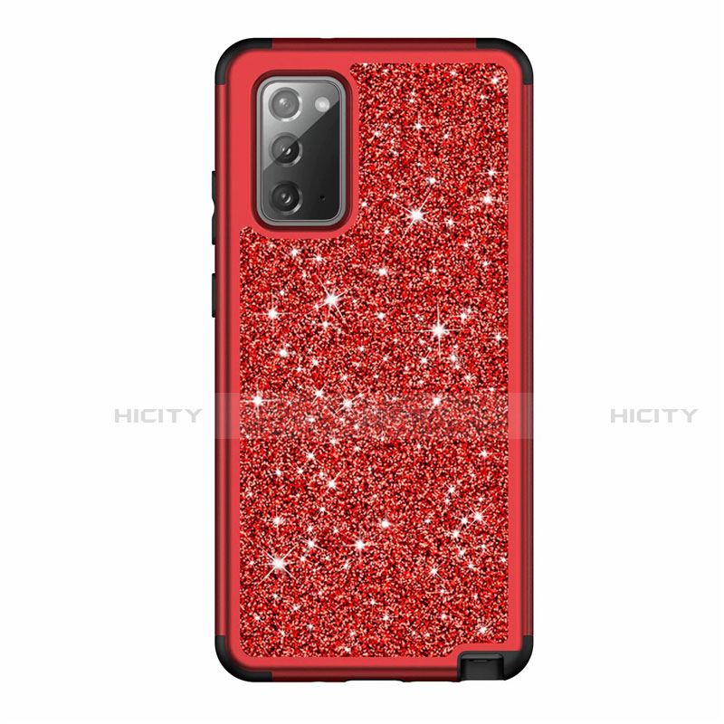 Custodia Silicone e Plastica Opaca Cover Fronte e Retro 360 Gradi Bling-Bling per Samsung Galaxy Note 20 5G Rosso