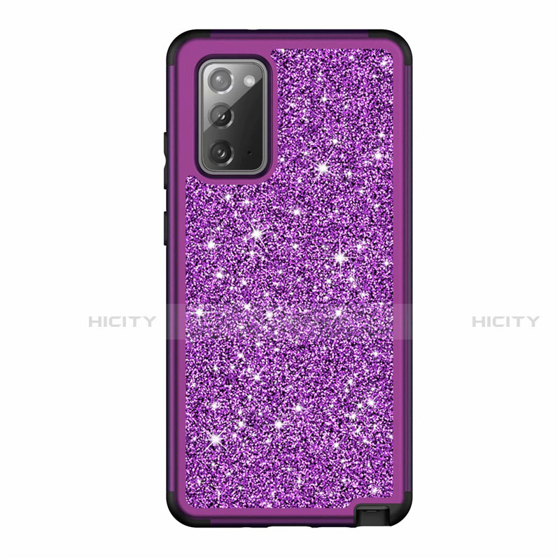 Custodia Silicone e Plastica Opaca Cover Fronte e Retro 360 Gradi Bling-Bling per Samsung Galaxy Note 20 5G Viola