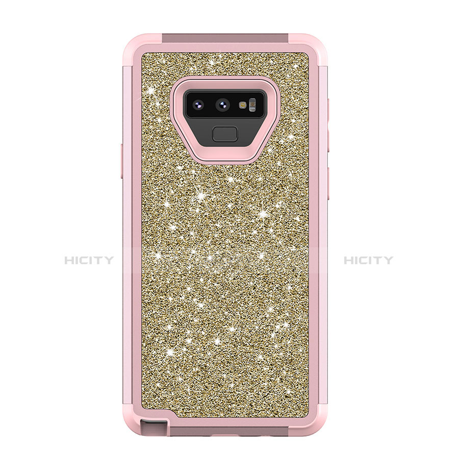 Custodia Silicone e Plastica Opaca Cover Fronte e Retro 360 Gradi Bling-Bling per Samsung Galaxy Note 9 Rosa