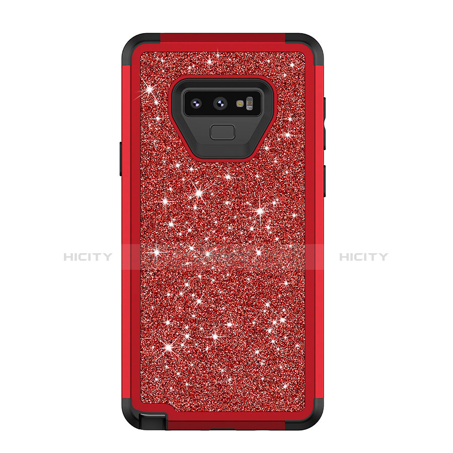 Custodia Silicone e Plastica Opaca Cover Fronte e Retro 360 Gradi Bling-Bling per Samsung Galaxy Note 9 Rosso