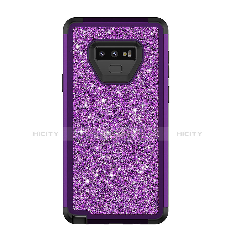 Custodia Silicone e Plastica Opaca Cover Fronte e Retro 360 Gradi Bling-Bling per Samsung Galaxy Note 9 Viola