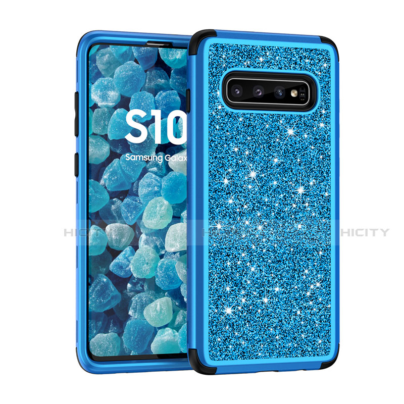 Custodia Silicone e Plastica Opaca Cover Fronte e Retro 360 Gradi Bling-Bling per Samsung Galaxy S10 5G Blu