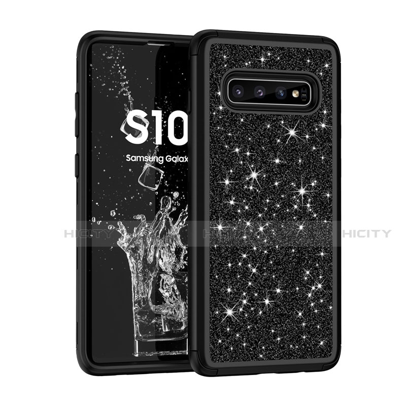 Custodia Silicone e Plastica Opaca Cover Fronte e Retro 360 Gradi Bling-Bling per Samsung Galaxy S10 Nero