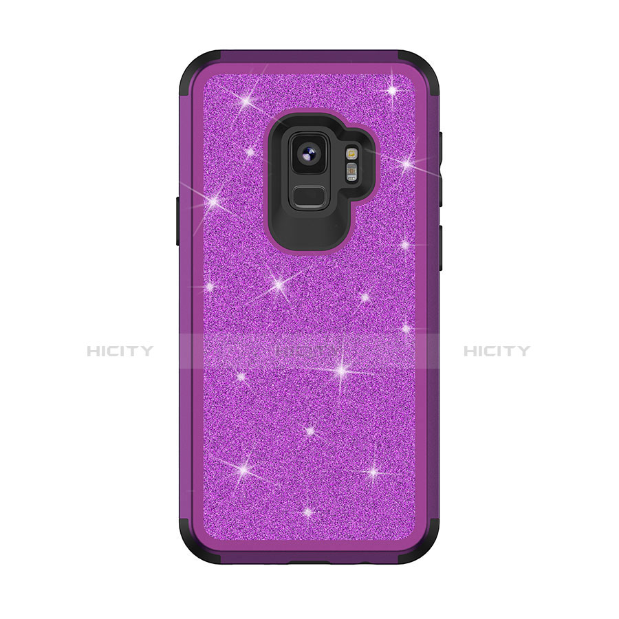 Custodia Silicone e Plastica Opaca Cover Fronte e Retro 360 Gradi Bling-Bling per Samsung Galaxy S9 Viola