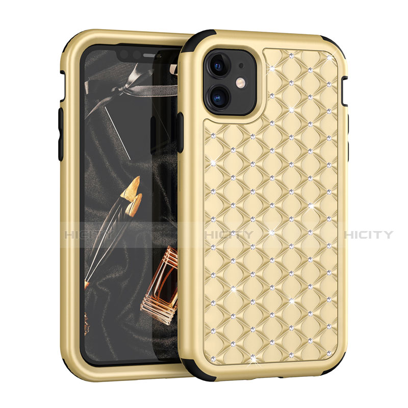 Custodia Silicone e Plastica Opaca Cover Fronte e Retro 360 Gradi Bling-Bling U01 per Apple iPhone 11 Oro e Nero