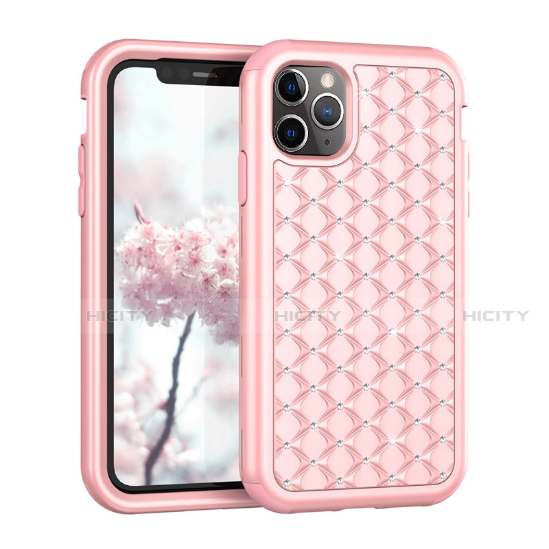 Custodia Silicone e Plastica Opaca Cover Fronte e Retro 360 Gradi Bling-Bling U01 per Apple iPhone 11 Pro Oro Rosa