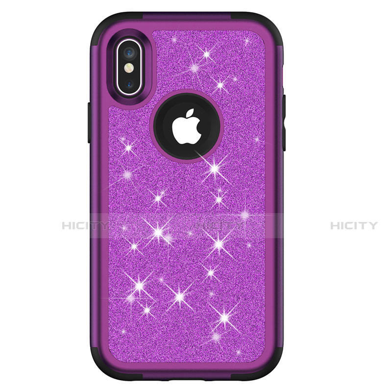 Custodia Silicone e Plastica Opaca Cover Fronte e Retro 360 Gradi Bling-Bling U01 per Apple iPhone X Viola