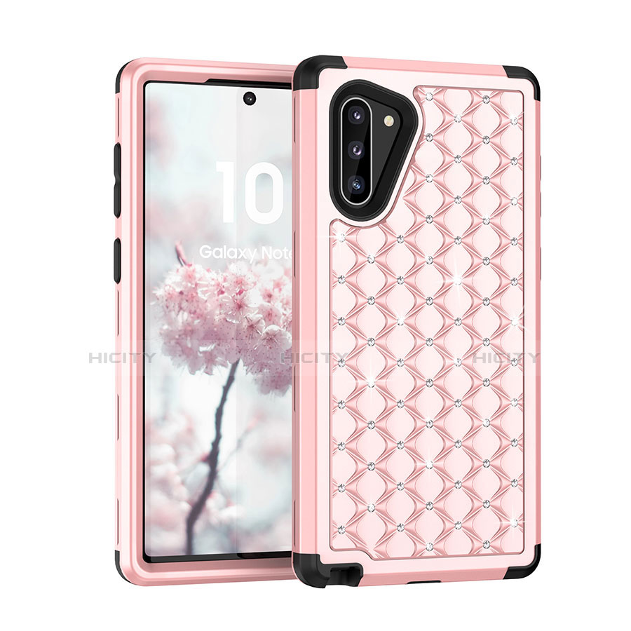 Custodia Silicone e Plastica Opaca Cover Fronte e Retro 360 Gradi Bling-Bling U01 per Samsung Galaxy Note 10 5G Rosa