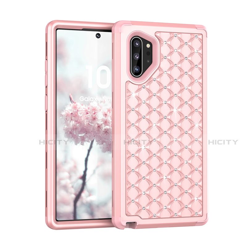 Custodia Silicone e Plastica Opaca Cover Fronte e Retro 360 Gradi Bling-Bling U01 per Samsung Galaxy Note 10 Plus 5G Oro Rosa