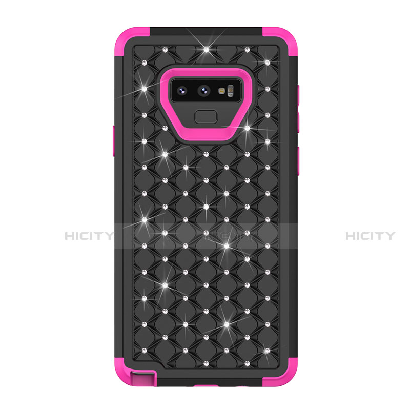 Custodia Silicone e Plastica Opaca Cover Fronte e Retro 360 Gradi Bling-Bling U01 per Samsung Galaxy Note 9 Rosa Caldo