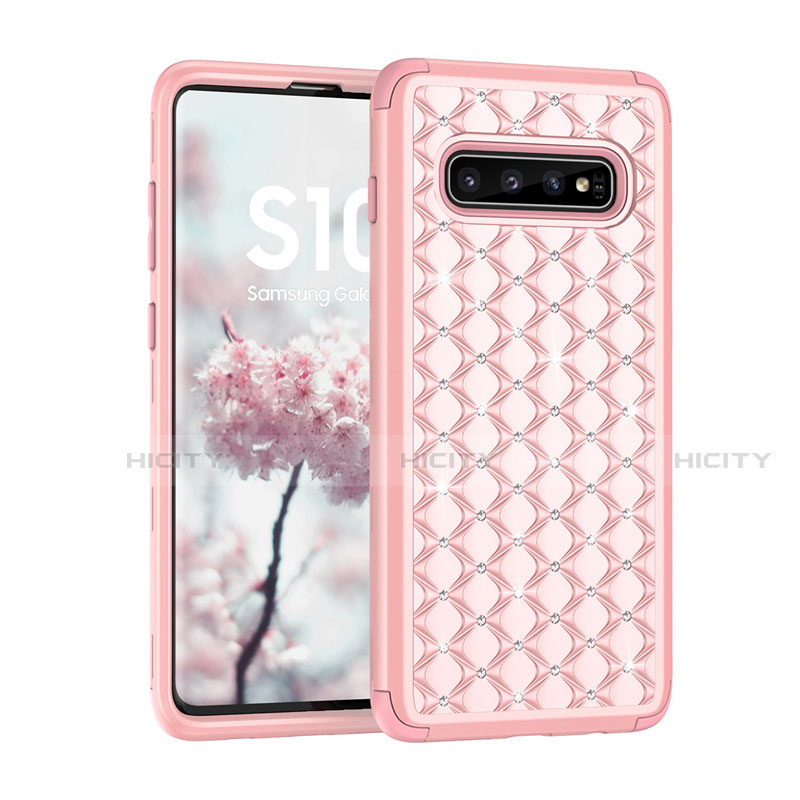 Custodia Silicone e Plastica Opaca Cover Fronte e Retro 360 Gradi Bling-Bling U01 per Samsung Galaxy S10 5G Oro Rosa